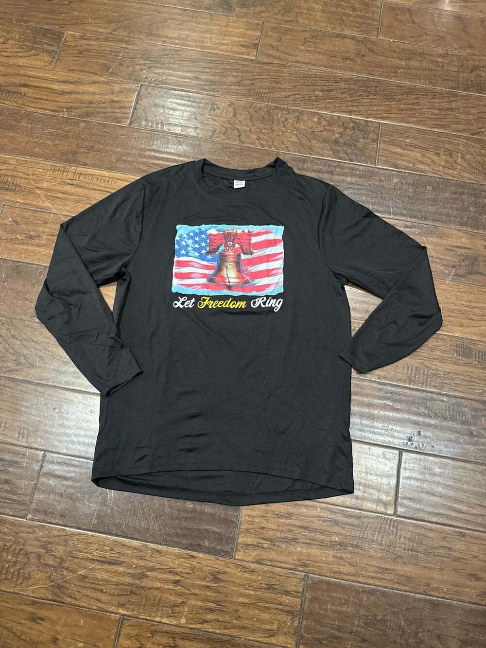 Armored Let Freedom Ring Liberty Bell American Flag Long Sleeve Shirt Size L